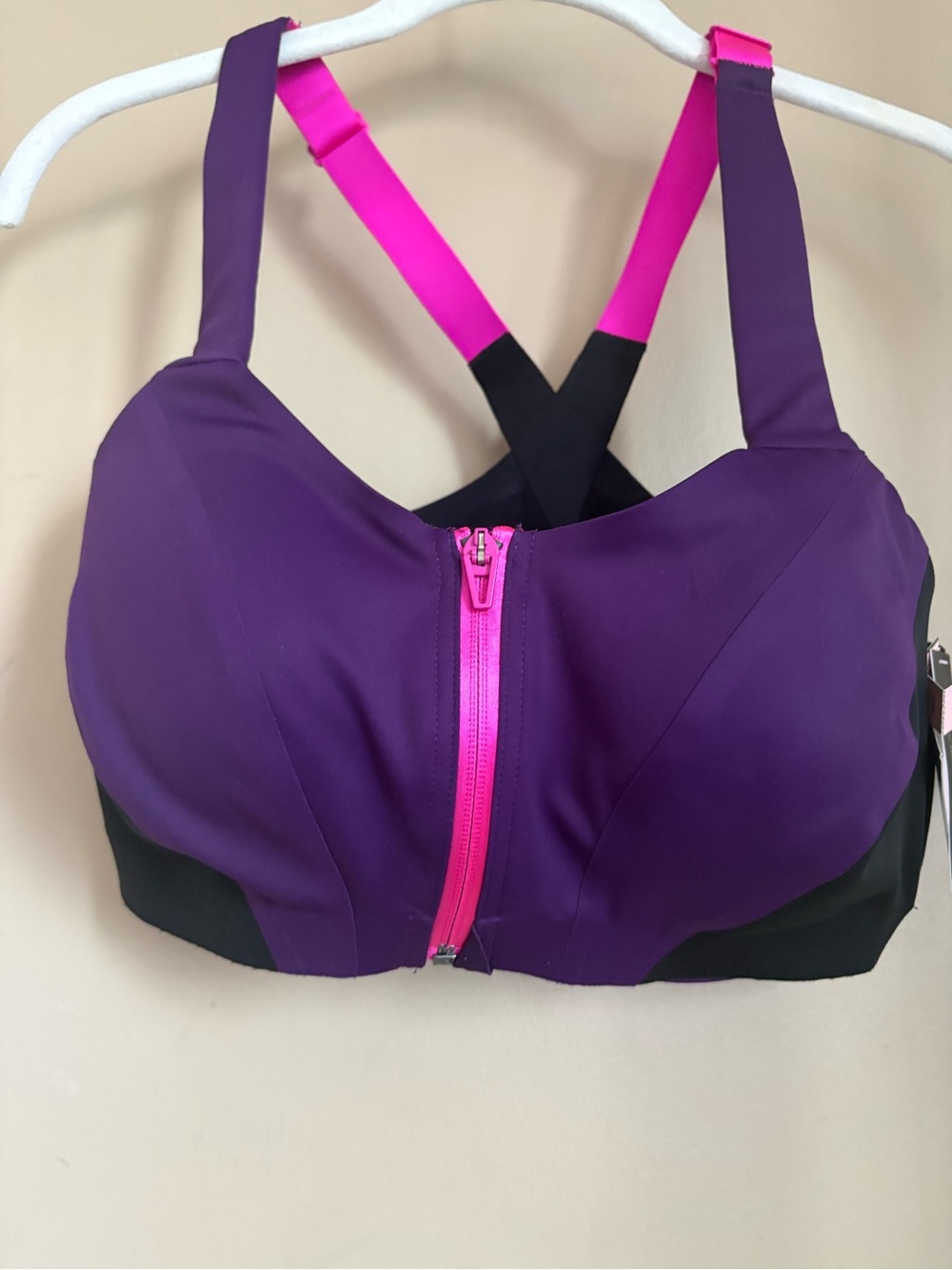 Victoria's Secret Purple and Hot Pink Front-Zip Sports Bra NWT